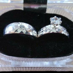 Wedding Rings 3 pcs His and Her Marirage real 925 Sterling Silver